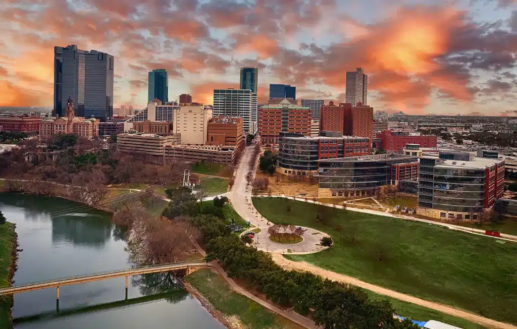 Fort Worth skyline at sunset