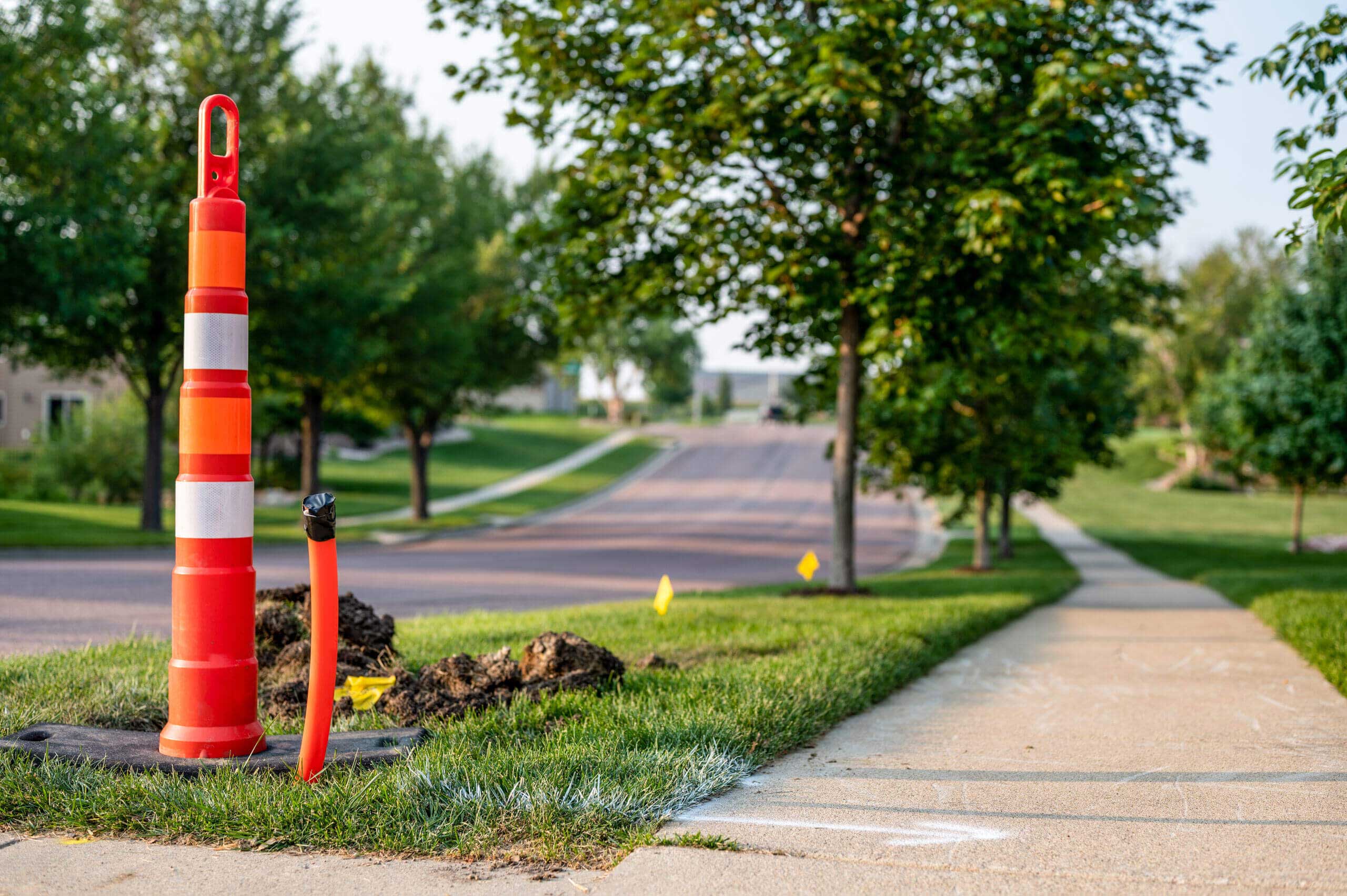 Directional underground boring to install plastic conduit for high speed fiber internet utilities