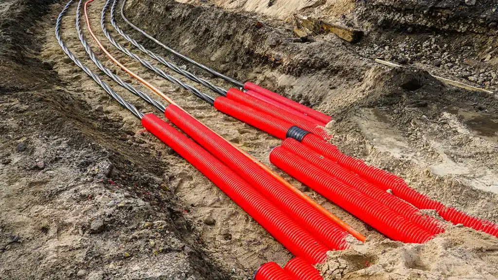 Transmission lines lying in a shallow trench